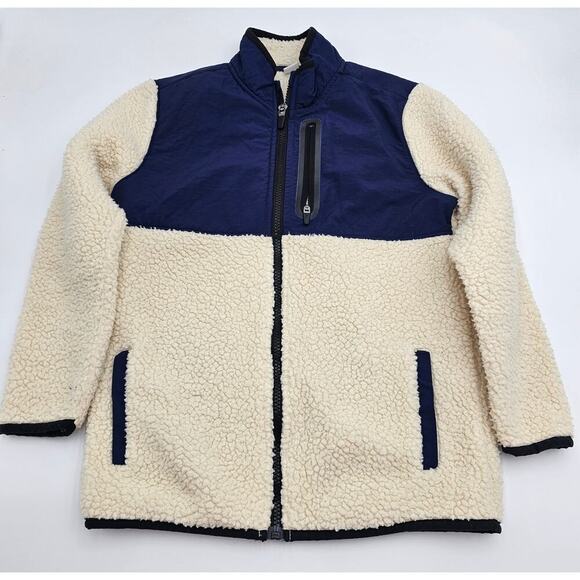 Old Navy Active Boy's Size 8 Cream and Navy Sherpa Zip-up Fleece Jacket - Picture 1 of 4